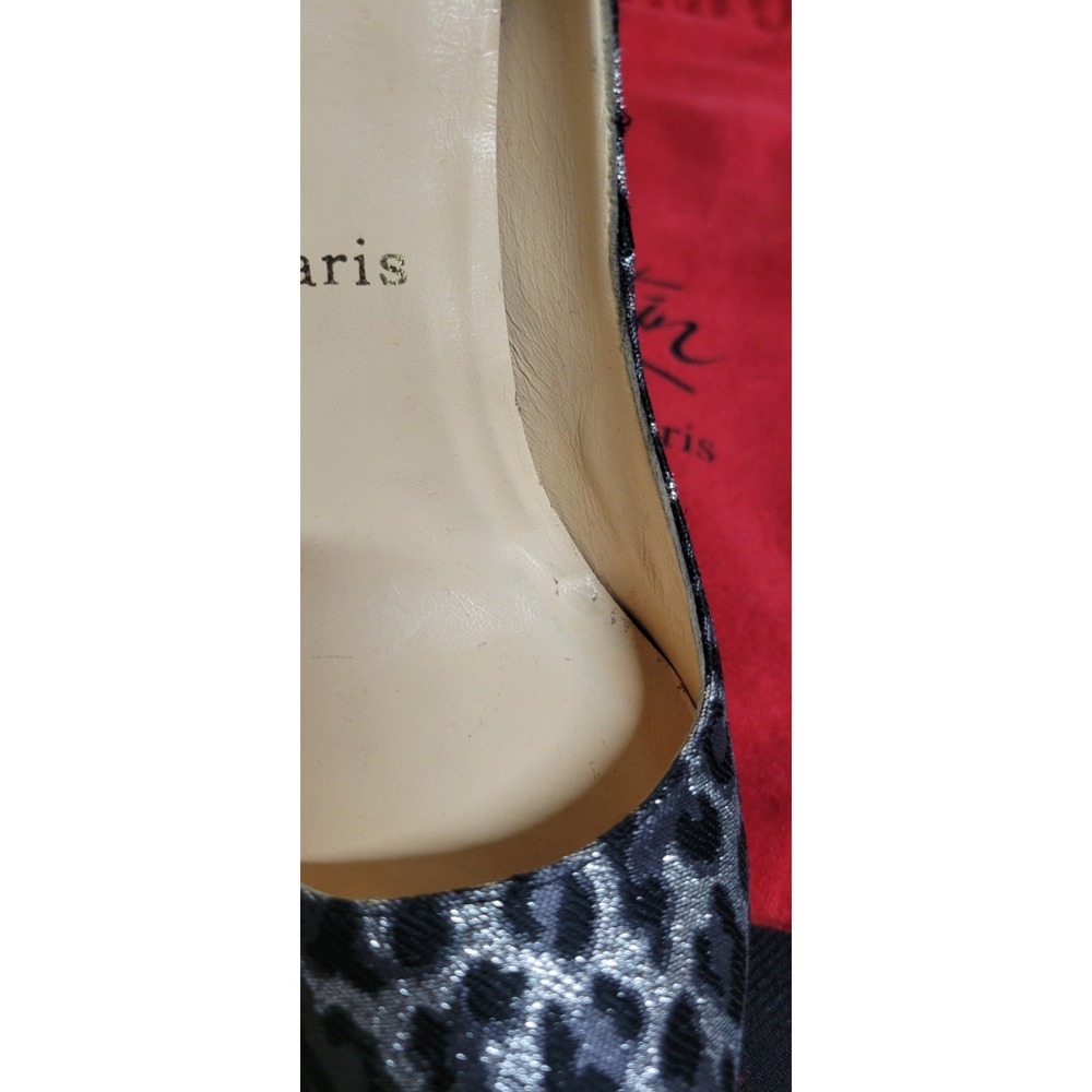Silver And Black Animal Print Christian Louboutin Canvas Platform Pumps Size 40 - Picture 8 of 12
